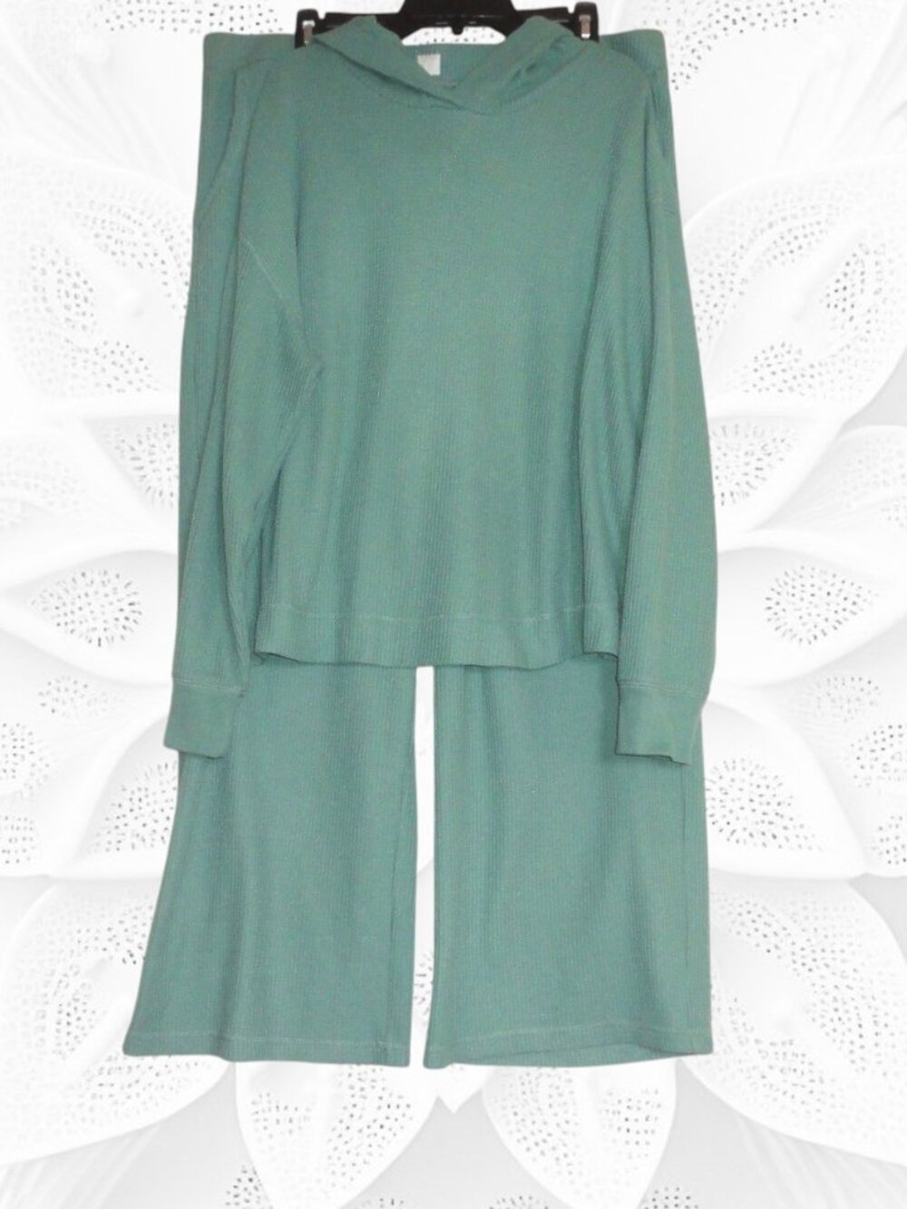 Gap Body XL Green Waffle Knit Hooded Pajama Set 2PC